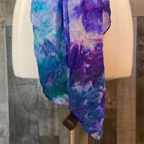 Saks Fifth Avenue silk scarf purple pink turquoise tie dye old money elegant - Picture 4 of 17
